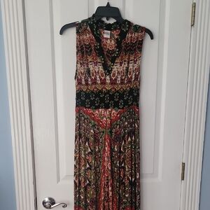 Bila Red and Black Sleeveless V-Neck Sundress Maxi Small S